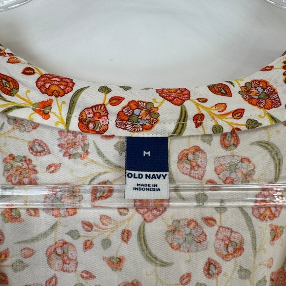 Old Navy Babydoll Dress Womens Medium Whimsical Floral White Orange NEW - Picture 4 of 14